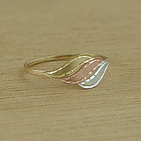 Handcrafted Wavy 10k Gold Cocktail Ring from Brazil,'Gleaming Waves'