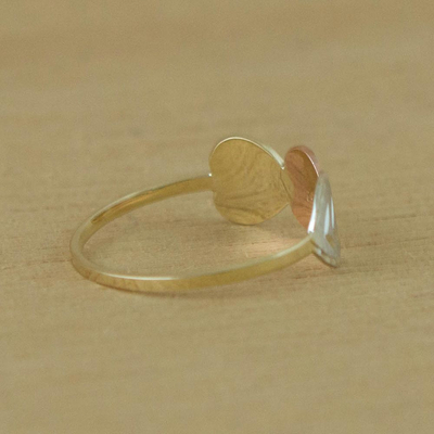 Gold cocktail ring, 'Gleaming Hearts' - Heart-Shaped 10k Gold Cocktail Ring from Brazil