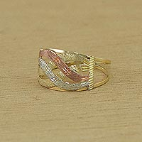 Gold cocktail ring, 'Textured Waves' - Artisan Crafted 10k Gold Cocktail Ring from Brazil