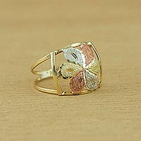 Gold cocktail ring, 'Luxurious Flower'