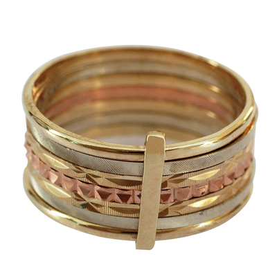 anillo de banda de oro - Anillo de banda ancha de oro de 10k hecho a mano de Brasil