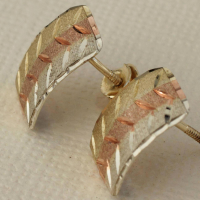 Goldohrhänger 'Zickzack Elegance' - Brasilianische dreifarbige Ohrringe aus 10 Kt. Gold