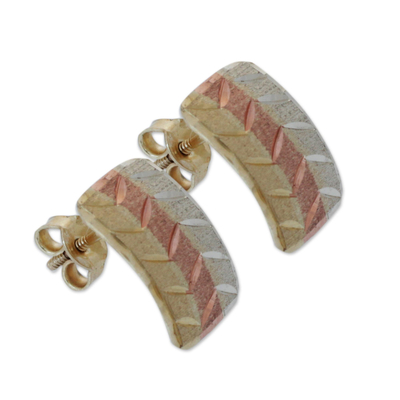 Goldohrhänger 'Zickzack Elegance' - Brasilianische dreifarbige Ohrringe aus 10 Kt. Gold