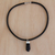 Tourmaline pendant necklace, 'Sculpted Strength' - Black Tourmaline Pendant Necklace with Black Leather Cord thumbail