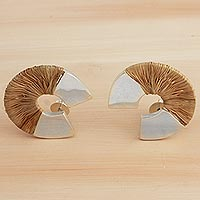Silver and natural fiber drop earrings, 'Gleaming Jungle' - Silver and Natural Fiber Drop Earrings from Brazil