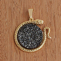 Gold plated drusy agate pendant, 'Serpent Moon' - Gold Plated Drusy Snake Pendant from Brazil