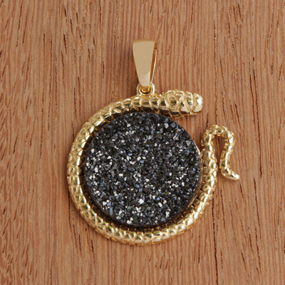 Gold plated drusy agate pendant, Serpent Moon