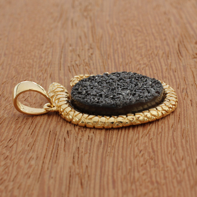 Gold plated drusy agate pendant, 'Serpent Moon' - Gold Plated Drusy Snake Pendant from Brazil