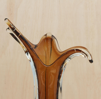 Handblown art glass vase, 'Earthen Splash' - Handblown Art Glass Decorative Vase in Brown from Brazil