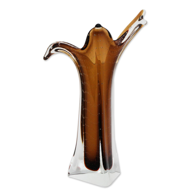 Jarrón de vidrio artístico soplado a mano, 'Earthen Splash' - Jarrón decorativo de vidrio artístico soplado a mano en marrón de Brasil