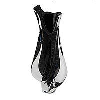 Handblown art glass decorative vase, 'Twisting Black'