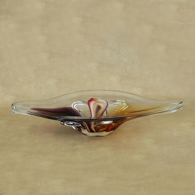Handblown art glass centerpiece, 'Clear Canoe' - Handblown Art Glass Centerpiece Crafted in Brazil