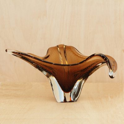 Jarrón de cristal de arte - Jarrón de arte de vidrio soplado a mano marrón inspirado en Murano
