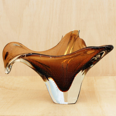 Jarrón de cristal de arte - Jarrón de arte de vidrio soplado a mano marrón inspirado en Murano