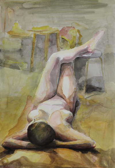 'Model in February' - Watercolor on Paper Painting of a Woman from Brazil