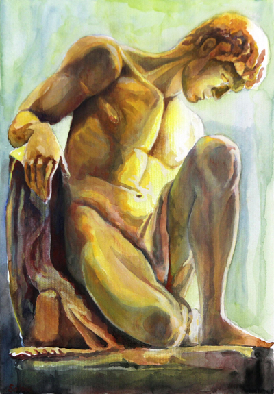 'Greek' - Brazilian Watercolor on Paper Painting of a Man