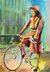 'Pedaling' - Watercolor on Paper Painting of Lady on Bicycle from Brazil
