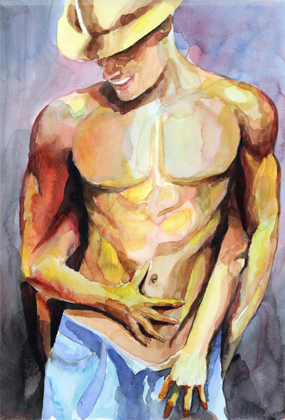 Watercolor on Paper Painting of a Man from Brazil - Touch