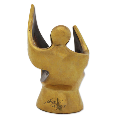 Escultura de bronce, 'Trovador' - Escultura de cantante brasileño en bronce pulido y oxidado