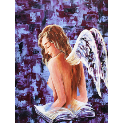 'Wisdom' - Pintura expresionista firmada de un ángel desnudo de Brasil