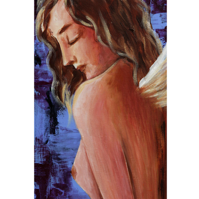 'Wisdom' - Signed Expressionist Painting of a Nude Angel from Brazil
