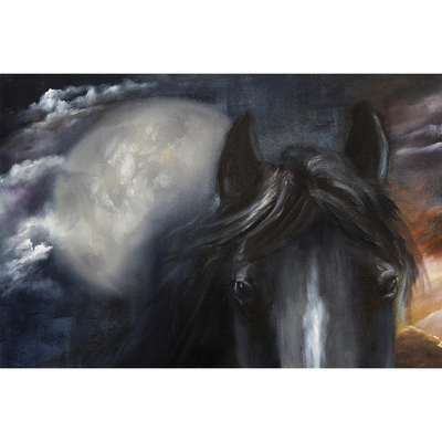Magie des Waldes‘. - Signiertes surrealistisches Gemälde eines Pferdes aus Brasilien