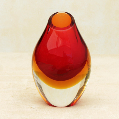 Jarrón decorativo de vidrio artístico. - Jarrón decorativo de cristal artístico inspirado en Murano rojo-naranja