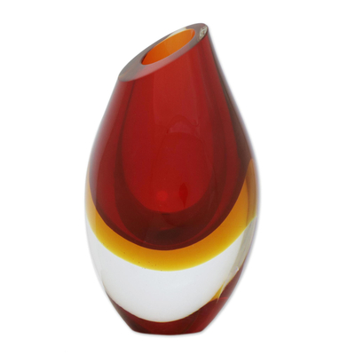 Red-Orange Murano-Inspired Art Glass Decorative Vase