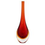 Art glass decorative vase, 'Arrested Flame' - Red-Orange Murano-Inspired Art Glass Decorative Vase