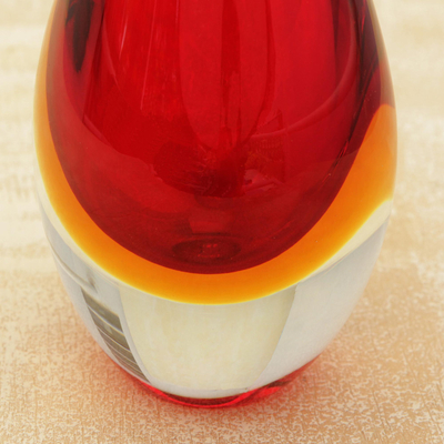 Art glass decorative vase, 'Arrested Flame' - Red-Orange Murano-Inspired Art Glass Decorative Vase