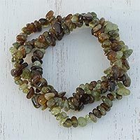 Garnet strand stretch bracelets, 'Garnet Glory in Green' (set of 3)