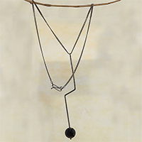 Halskette mit Anhänger aus Achat und Sterlingsilber, „Black Lightning“ – Halskette mit Blitzanhänger aus Sterlingsilber und schwarzem Achat