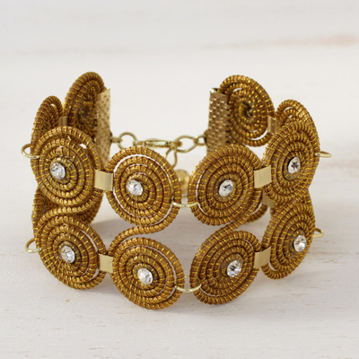 Vergoldetes goldenes Gras-Gliederarmband - Armband mit goldenem Gras- und Strass-Spiralmotiv