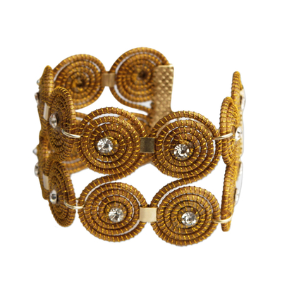 Vergoldetes goldenes Gras-Gliederarmband - Armband mit goldenem Gras- und Strass-Spiralmotiv