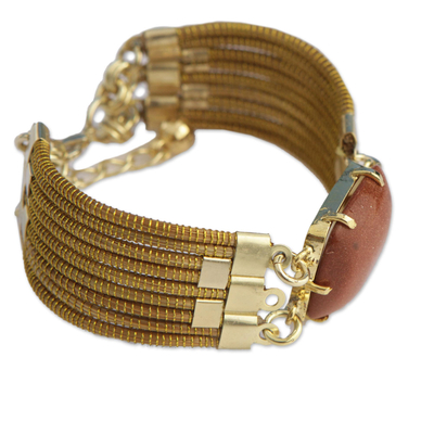 Gold plated sunstone and golden grass pendant bracelet, 'Brilliant Sun' - Sunstone and Golden Grass Wristband Bracelet