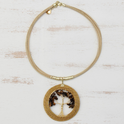 Vergoldetes Tigerauge und goldene Gras-Statements-Halskette, 'Harvest Tree' (Erntebaum) - Tigerauge und Goldener Grasbaum Statement Halskette