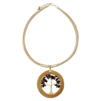 Vergoldetes Tigerauge und goldene Gras-Statements-Halskette, 'Harvest Tree' (Erntebaum) - Tigerauge und Goldener Grasbaum Statement Halskette