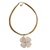 Gold plated rose quartz and golden grass statement necklace, 'Kismet' - Rose Quartz Clover Pendant with Golden Grass Cord Necklace