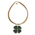 Gold plated quartz and golden grass statement necklace, 'Fortune Found' - Green Quartz Clover Pendant with Golden Grass Cord Necklace (image 2a) thumbail