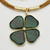 Gold plated quartz and golden grass statement necklace, 'Fortune Found' - Green Quartz Clover Pendant with Golden Grass Cord Necklace (image 2b) thumbail
