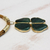 Collar llamativo de cuarzo chapado en oro y hierba dorada - Colgante Trébol de Cuarzo Verde con Collar de Cordón de Hierba Dorada