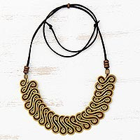 Gold plated golden grass pendant necklace, 'Winding Vine' - Golden Grass Statement Necklace with Adjustable Cord