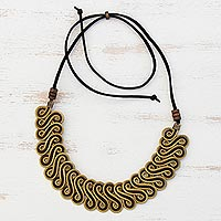 Gold plated golden grass pendant necklace, 'Winding Path'