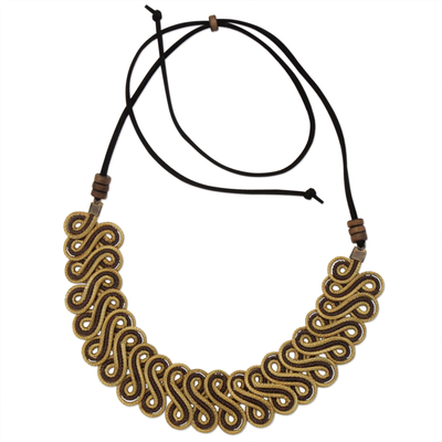 Golden Grass Statement Necklace with Adjustable Cord