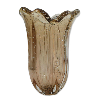 Brown Murano Style Handblown Art Glass Vase from Brazil