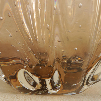 Decorative art glass vase, 'Budding Beauty' - Brown Murano Style Handblown Art Glass Vase from Brazil