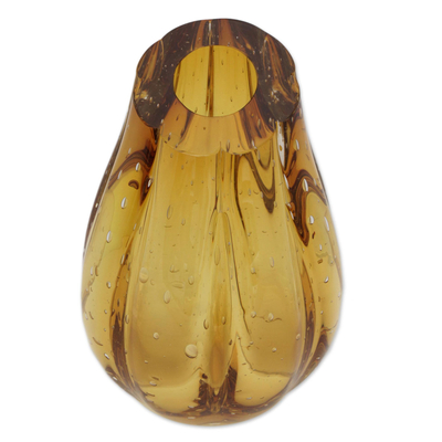 Decorative art glass vase, 'Amber Peak' - Handmade Murano Style Art Glass Vase in Amber from Brazil
