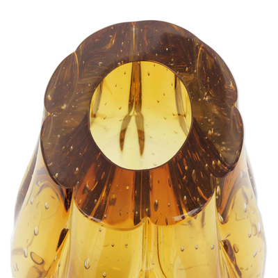 Decorative art glass vase, 'Amber Peak' - Handmade Murano Style Art Glass Vase in Amber from Brazil