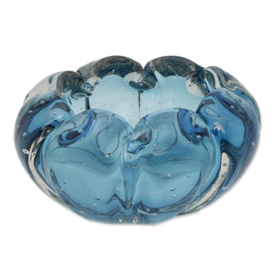 Brazilian Hand Blown Blue Murano Inspired Glass Bowl