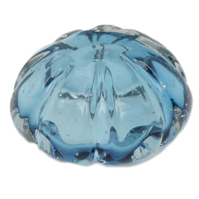 Tazón de vidrio de arte - Tazón de vidrio inspirado en murano azul soplado a mano brasileño